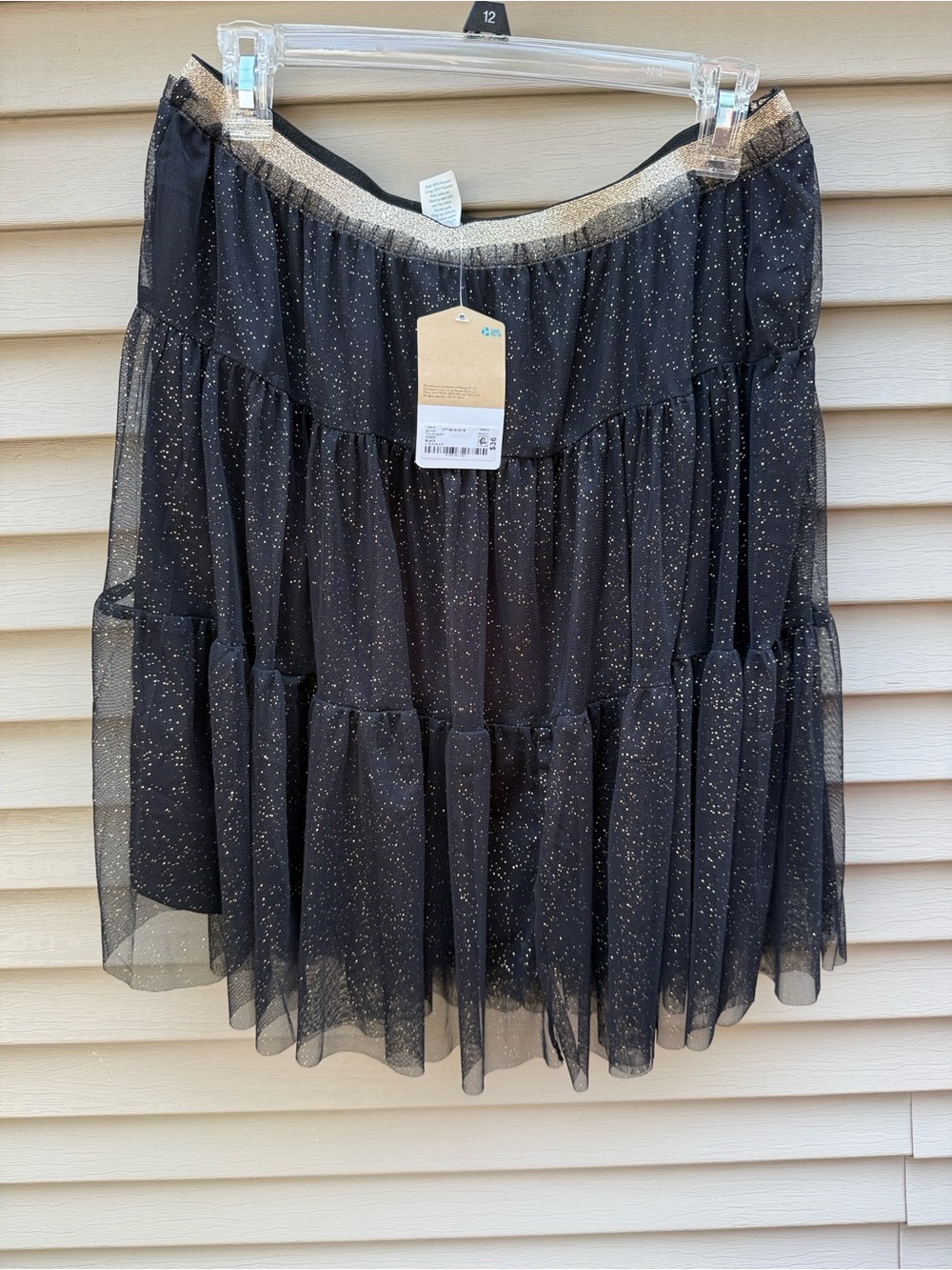NWT There Abouts Black Tulle Skirt with Gold Elastic Waistband Size M-L-XL